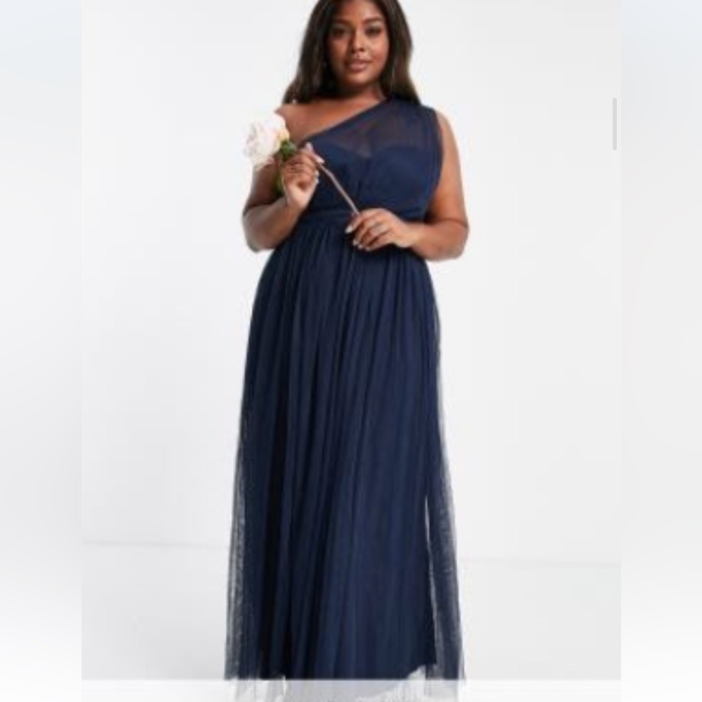 ASOS Elegant One-Shoulder Navy Dress - tulle - size 22